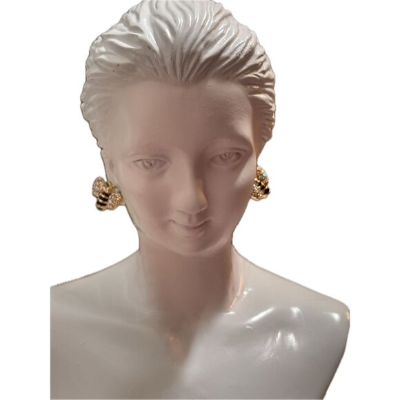 Betsey Johnson Gold-Black Pave Crystal Bumble Bee Stud Earrings-Gift Boxed - Picture 3 of 5